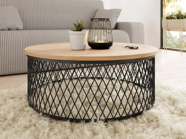 Măsuță de cafea Oswego 128Stejar Craft auriu, Negru, 3cm, PAL laminat, Rotund