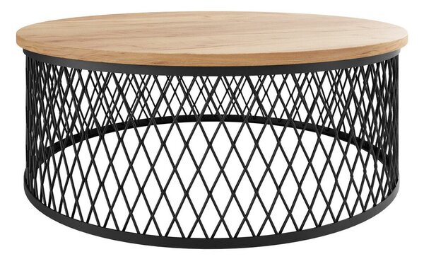 Măsuță de cafea Oswego 128Stejar Craft auriu, Negru, 3cm, PAL laminat, Rotund