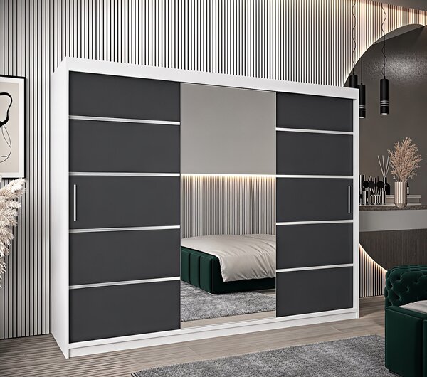 Dressing Marissa, 250x60x200cm, Argintiu, Alb + Antracit, Pal 18 mm