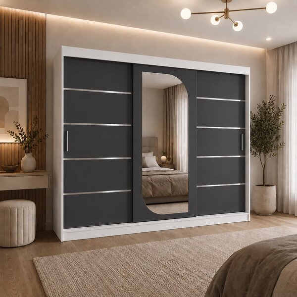 Dressing Alkam, 250x60x200cm, Argintiu, Alb+Antracit, Pal 18 mm