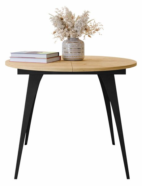 Masă Oswego 132Stejar Craft auriu, Negru, 8cm, ExtensieExtensie, PAL laminat, Metal