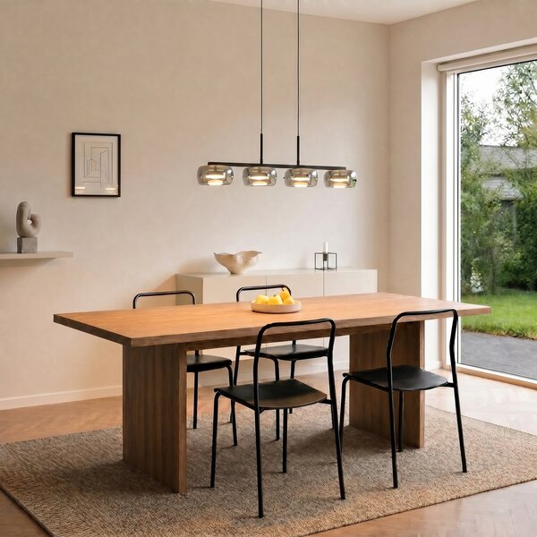 Lucande Lampă suspendată LED Martis, negru, 4 becuri, dimabilă, reglabil, Negru, Camera de zi / sufragerie, Sticlă, Modern