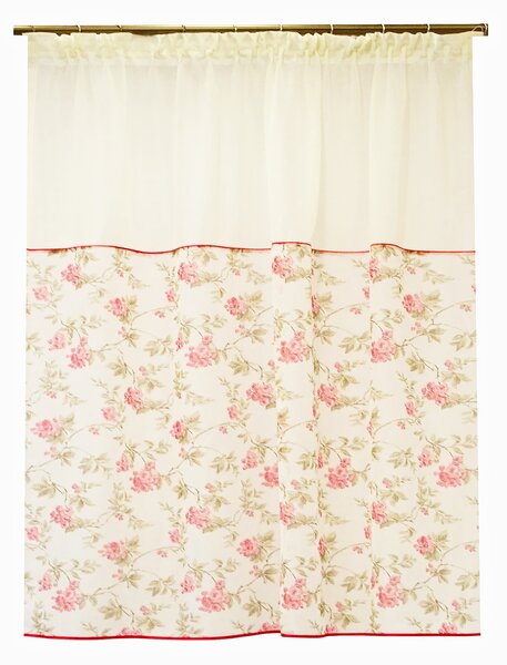 Perdea Velaria in ivoire cu flori rosii, 140x155 cm