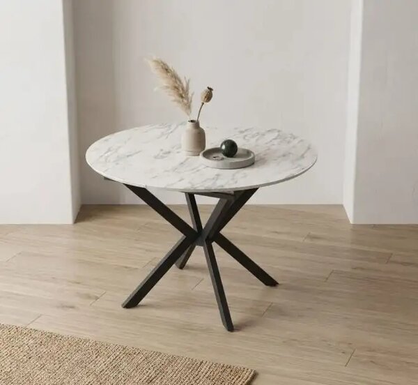 Masa extensibila bucatarie/living rotunda 110 *110 cm Alb marmorat,Dia