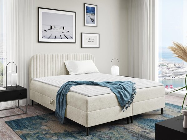 Pat boxspring RivusBoxspring, Dublu, Alb, 140x200, Tapiterie, Somiera patSomiera pat, 14x21x9cm