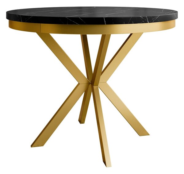 Masă Oswego 155Auriu, Marmură neagră, 8cm, ExtensieExtensie, PAL laminat, Metal