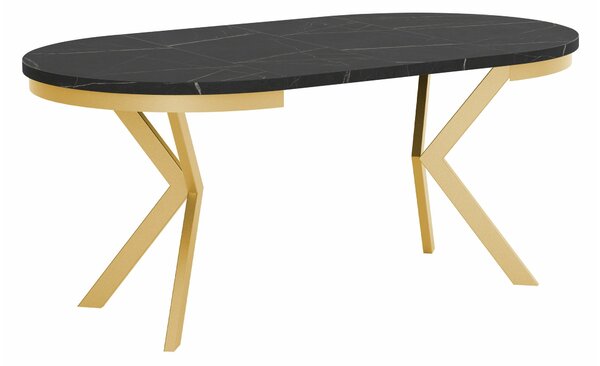 Masă Oswego 155Auriu, Marmură neagră, 8cm, ExtensieExtensie, PAL laminat, Metal
