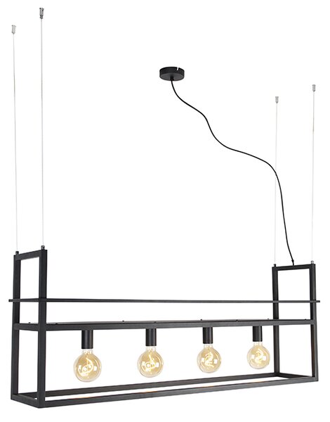 Lampă suspendată inteligentă neagră cu raft mare cu 4 lumini inclusiv Wifi G95 - Cage Rack