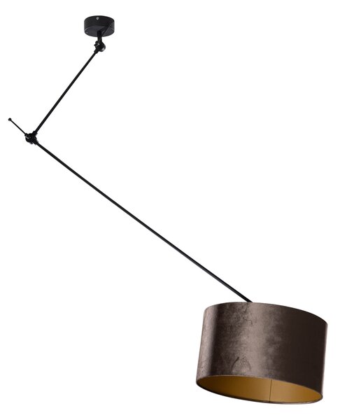 Lampă Suspendată Neagră cu Abajur de Catifea Maro 35cm - Blitz