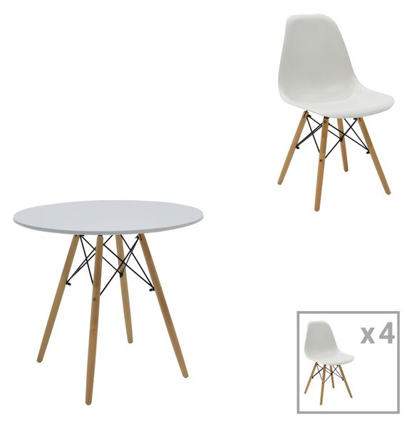 Set masa si scaune 5 piese Julita Alb 80x80x73 cm