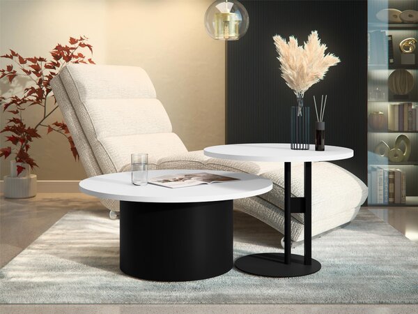 Set de măsuțe de cafea Oswego 159Negru, Alb, 3cm, PAL laminat, Rotund
