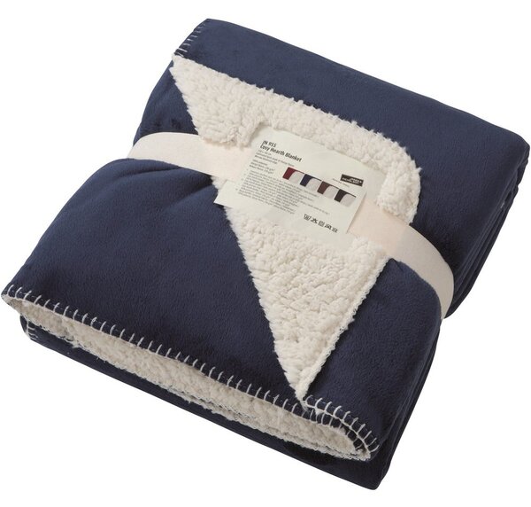 Pătură călduroasă cu blană 130x180 JN955 - Albastru închis / natural
