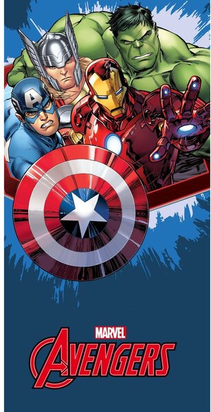 Prosop de baie pentru copii cu imprimeu - Avengers blue | 70 x 140 cm