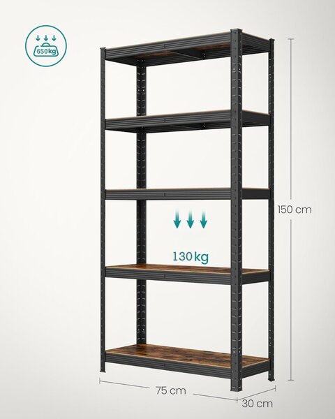 Raft metalic cu polite TAYLOR 5 polite 150x75 cm