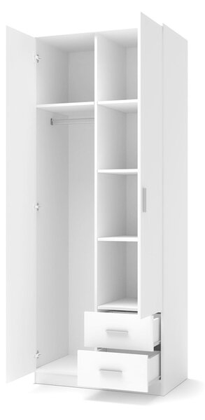 Dulap Cirveso 112, Alb lucios, Alb, 205x80x52cm, 76.4 kg, Uși dulap: Cu balamale, Numărul de rafturi: 5, Numărul de rafturi: 5
