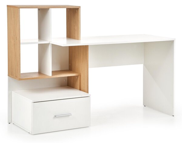 Birou Houston 826Cu sertare, 8x15x5cm, Alb, Stejar auriu