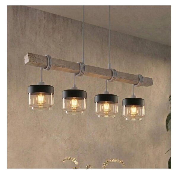 Brilagi - Lustru pe cablu WOOD GLASS 4xE27/60W/230V pin/gri/maro fumuriu