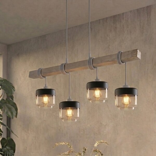 Brilagi - Lustru pe cablu WOOD GLASS 4xE27/60W/230V pin/gri/maro fumuriu
