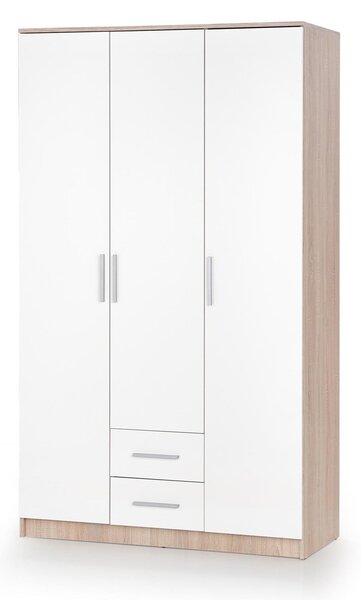 Dulap Cirveso 113, Alb lucios, Stejar Sonoma, 205x120x52cm, 97.6 kg, Uși dulap: Cu balamale, Numărul de rafturi: 5, Numărul de rafturi: 5