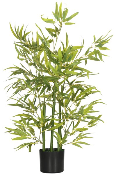 HOMCOM Plantă Artificială de Bambus Înaltă de 90 cm cu 504 Frunze din PEVA și PP Verde cu Ghiveci de Ciment Ø15x12.5 cm | Aosom Romania