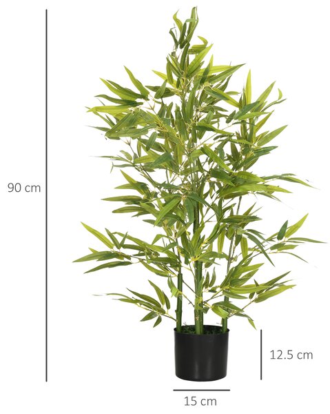 HOMCOM Plantă Artificială de Bambus Înaltă de 90 cm cu 504 Frunze din PEVA și PP Verde cu Ghiveci de Ciment Ø15x12.5 cm | Aosom Romania