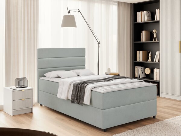 Pat boxspring DelphioBoxspring, Single, Gri deschis, 90x200, Tapiterie, Somiera patSomiera pat, 9x21x11cm