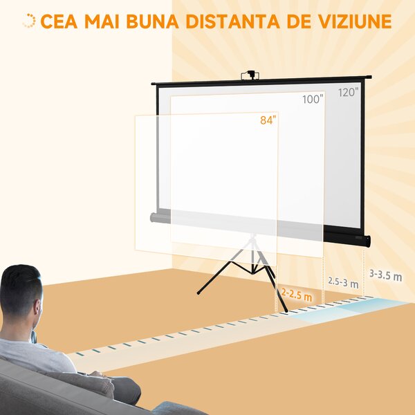 HOMCOM Ecran de proiecție pliabil de 84" format 16:9 cu trepied ajustabil, 200x8x118 cm, negru | Aosom Romania