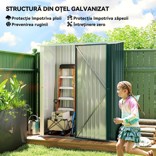 Outsunny Magazie Grădină Mare din Oțel cu Zăvor pentru Grădină, Negru | Aosom Romania