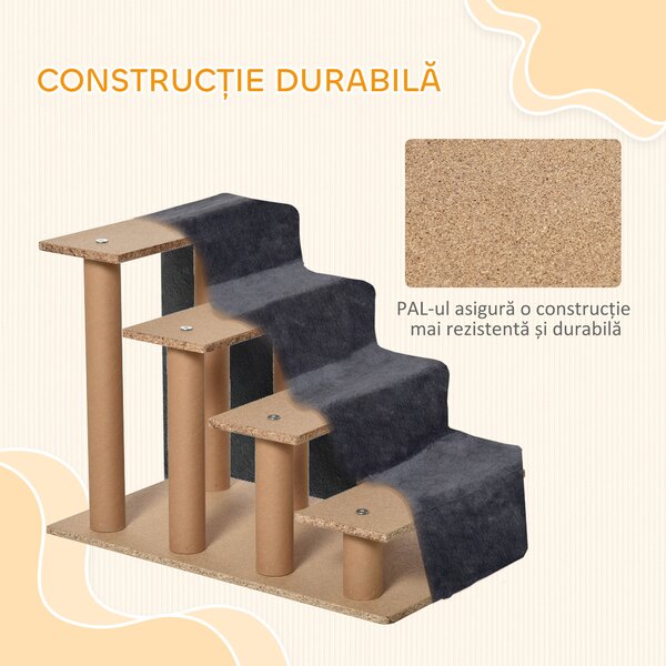 PawHut Scăriță pentru Câini Portabilă cu 4 Trepte, Scară pentru Animale Domestice, 60x35x44 cm, Gri Închis | Aosom Romania