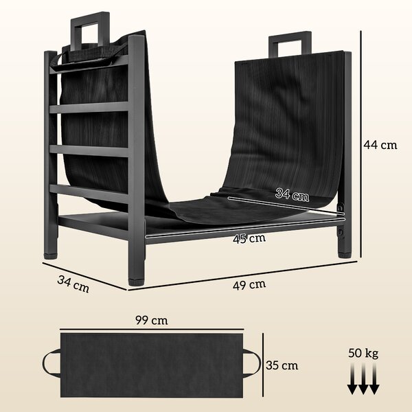Outsunny Suport de Lemne, cu husă de transport din Oxford 600D, Capacitate 50 kg, 49x34x44 cm, Negru | Aosom Romania