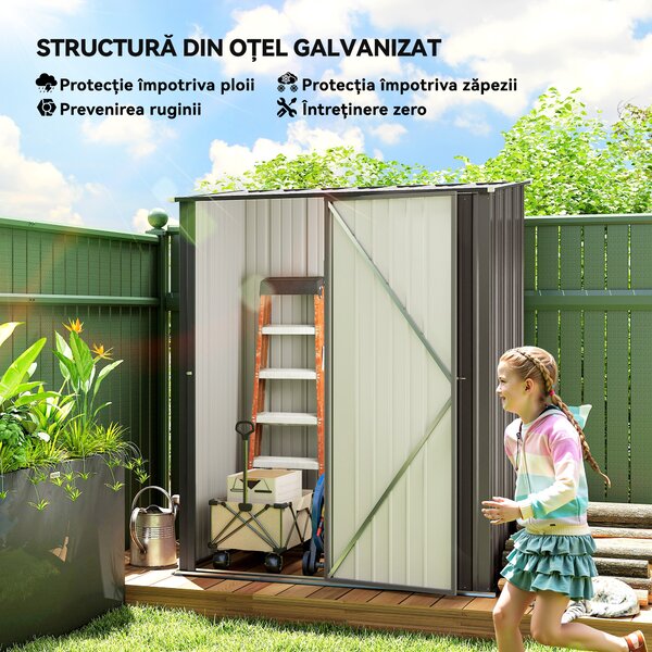 Outsunny Magazie Grădină Mare din Oțel cu Zăvor pentru Grădină, Negru | Aosom Romania