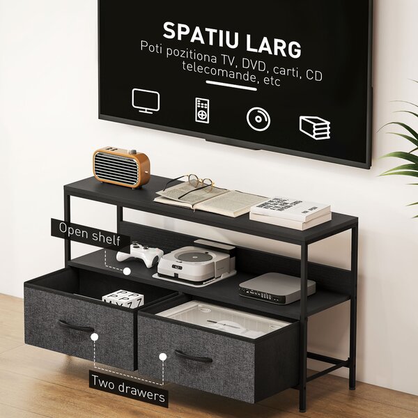 HOMCOM Mobilier pentru Televizor de 47" cu Sertare Pliabile din Material Textil și Raft, 98x29x56 cm, Lemn Natural | Aosom Romania