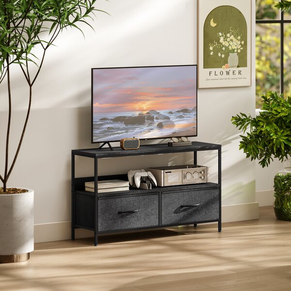 HOMCOM Mobilier pentru Televizor de 47" cu Sertare Pliabile din Material Textil și Raft, 98x29x56 cm, Lemn Natural | Aosom Romania