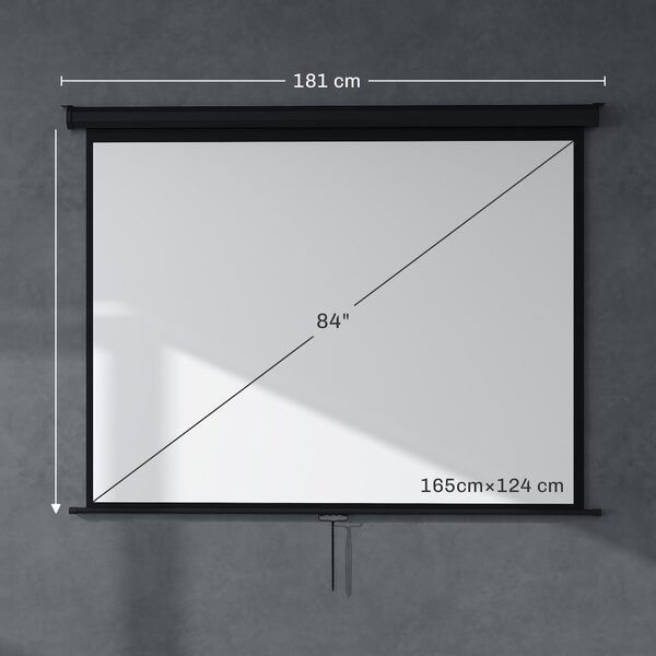 HOMCOM Ecran de Proiecție 84", Format 4:3, Unghi de 160° și Montare pe Tavan sau Perete, Negru | Aosom Romania