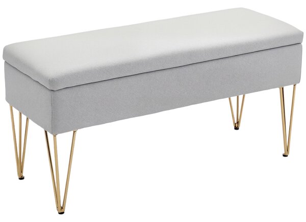 HOMCOM Bancă cu Depozitare din Material Textil și Picioare din Oțel, 100x40x49 cm, Gri Deschis | Aosom Romania