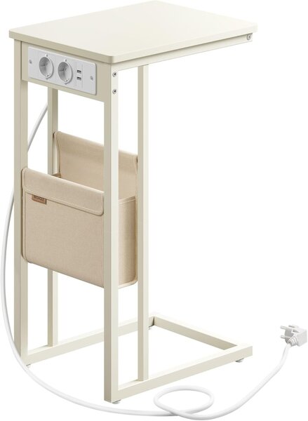 Masuta laterala cu priza, Vasagle, Crem, LET356W02, 30 x 40 x 62 cm