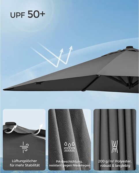 Umbrela de terasa Songmics Gri 300x300x260 cm