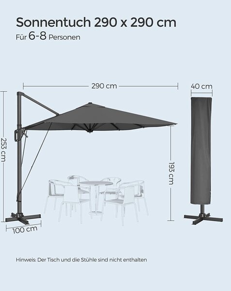 Umbrela de terasa Songmics Gri 300x300x260 cm