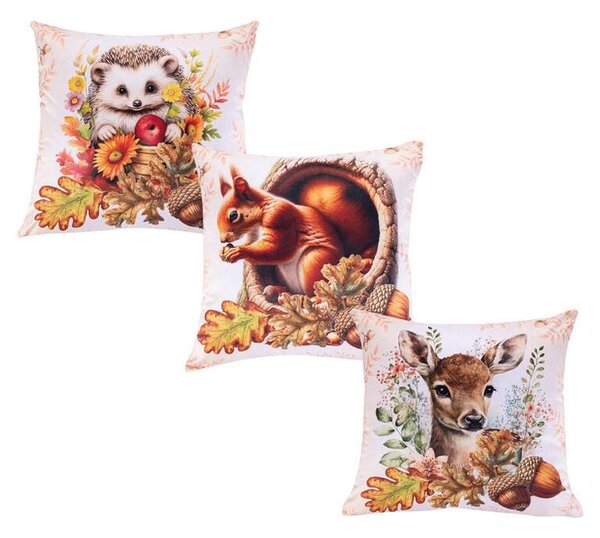 Set de 3 feţe pernuţe ANIMALE DE PĂDURE 45 x 45 cm