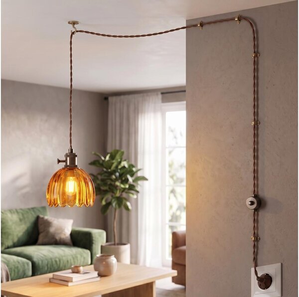 Cottex 8400100-5503 - Lampă suspendată pe cablu cu fișă NORA 1xE14/5W/230V, maro