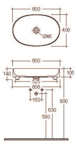Kludi Resa O lavoar cu dop 60x40 cm ovale de blat alb luciu 58CW2043