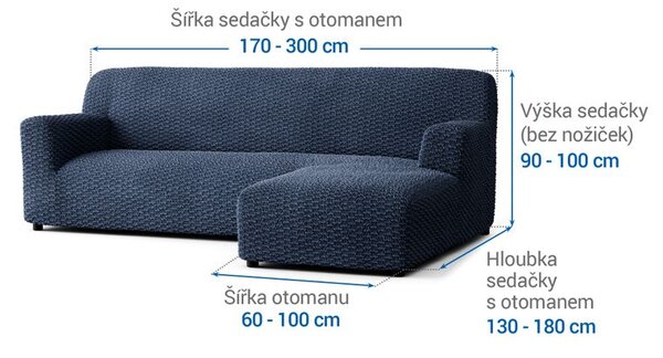 Huse bielastice MOSAICO albastre canapea cu otoman dreapta (l. 170 - 300 cm)