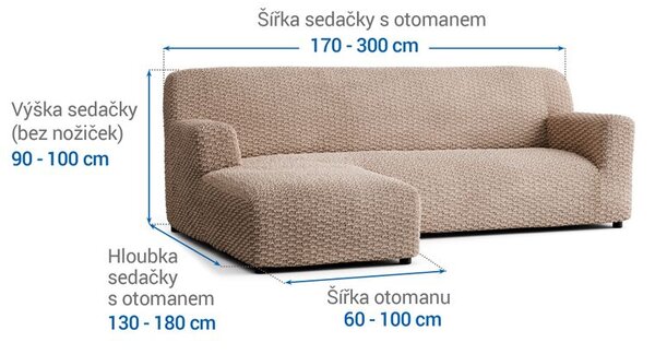 Huse bielastice MOSAICO bej canapea cu otoman stânga (l. 170 - 300 cm)