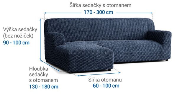 Huse bielastice MOSAICO albastre canapea cu otoman stânga (l. 170 - 300 cm)