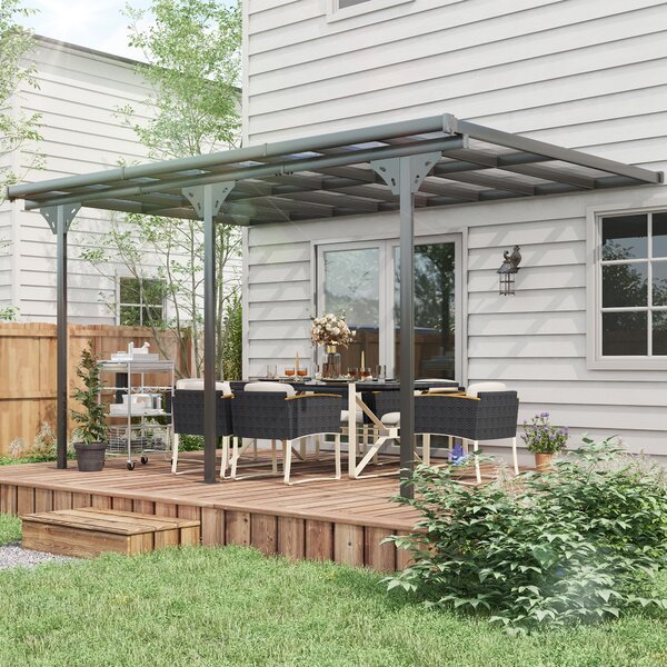 Outsunny Pergola montata pentru gradina 4.35x3.02m, foisor pergola pentru exterior din policarbonat si aluminiu, montare reglabila, gri