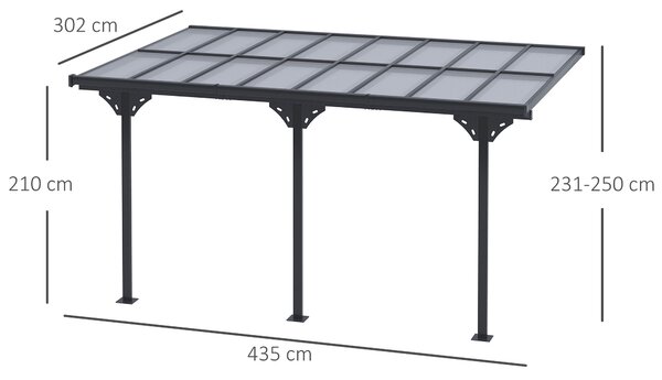 Outsunny Pergola montata pentru gradina 4.35x3.02m, foisor pergola pentru exterior din policarbonat si aluminiu, montare reglabila, gri