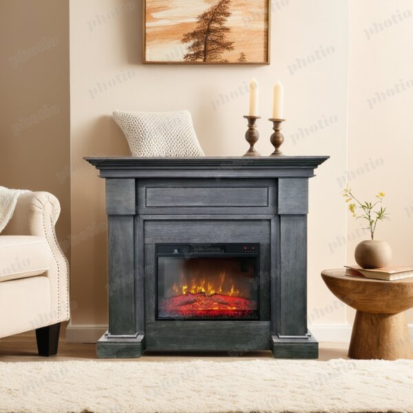 Semineu electric decorativ ElectricSun MONTENEGRO gri, cu incalzire, sunet, 3 culori, cu APP internet, L127xH107cm