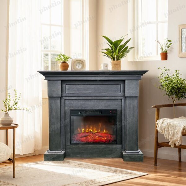 Semineu electric decorativ ElectricSun MONTENEGRO gri, cu incalzire, sunet, 3 culori, cu APP internet, L127xH107cm