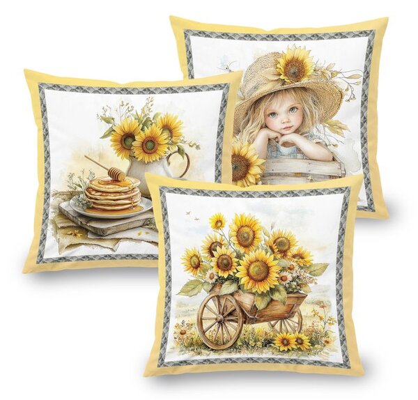 Set de 3 fețe pernuțe SUNFLOWERS 45 x 45 cm