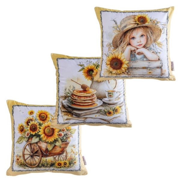 Set de 3 fețe pernuțe SUNFLOWERS 45 x 45 cm